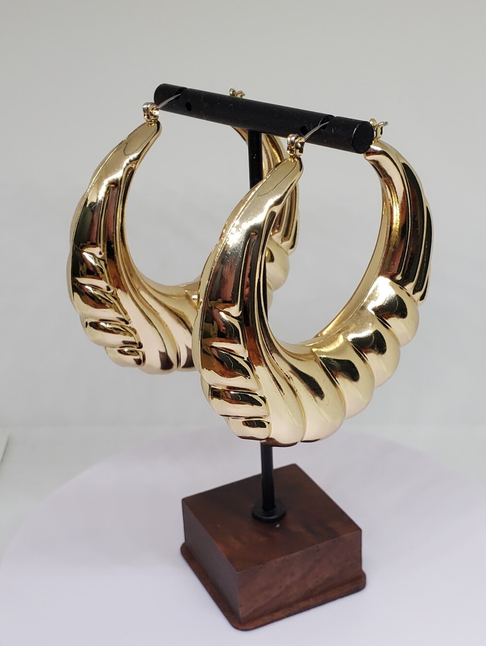 NEW! 14K Gold Plated Sculpted Huge Large Wavy Hoop Earrings - Women Jewelry